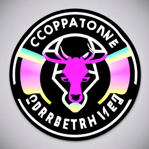 Image similar to logo for corporation that involves deer head, symmetrical, retro pink synthwave style, retro sci fi