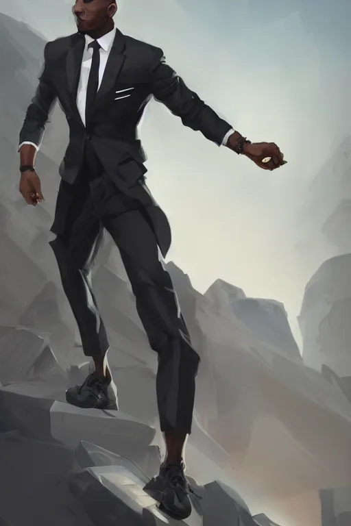 Image similar to detailed digital painting of handsome black man in corporate attire with short natural mohawk, fanart behance trending on artstation, concept art, matte, sharp focus, illustration, super hero pose, hearthstone, art by artgerm and greg rutkowski and alphonse mucha