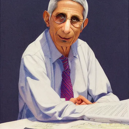 Prompt: anime villain anthony fauci by hasui kawase by richard schmid