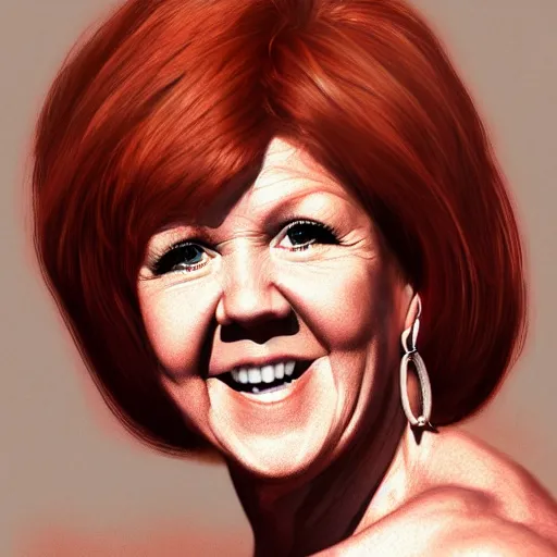 Image similar to cilla black with the physique of a body builder, hyper realistic, ultra detailed, cinematic, dynamic lighting, photorealistic, refined, intricate, digital art, digital painting, masterpiece, 8k