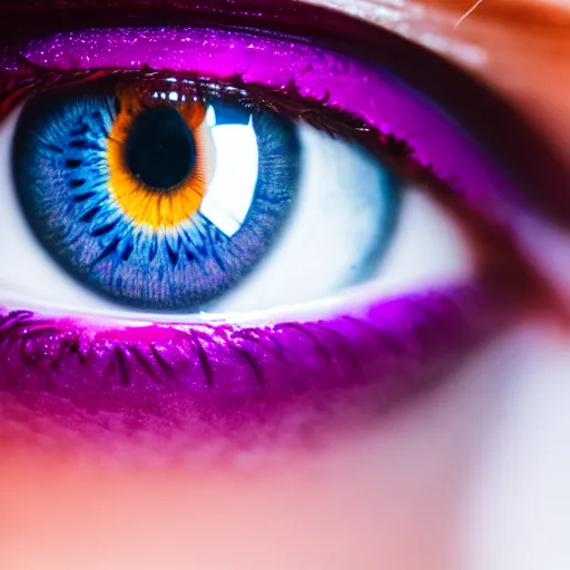 Image similar to close up photo of beautiful purple eye. 8k.