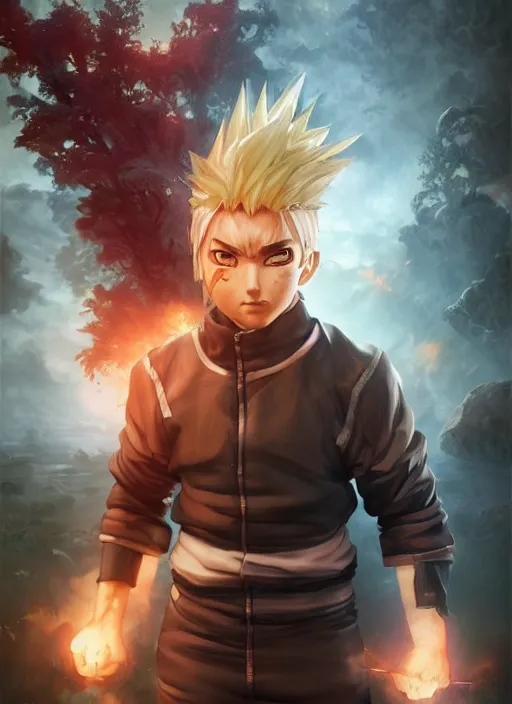 Image similar to ( ( ( hyperrealist cg an epic fantasy comic book style portrait painting of a naruto ) ) ) by daniel f. gerhartz and matt stewart, fantasy, photorealistic, octane render, unreal engine, dynamic lighting, perfect factions, very detailed faces, trending on artstation, poster, volumetric lighting, 4 k, award winning