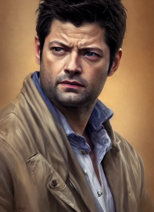 Prompt: beautiful head and shoulders portrait of misha collins as castiel, intricate, elegant, highly detailed, digital painting, beautiful highly detailed face, artstation, concept art, smooth, sharp, focus, illustration, art by artgerm and greg rutkowski and alphonse mucha