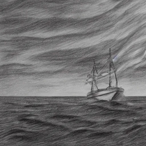 Prompt: A ship on a deserted island, realism drawing on white background