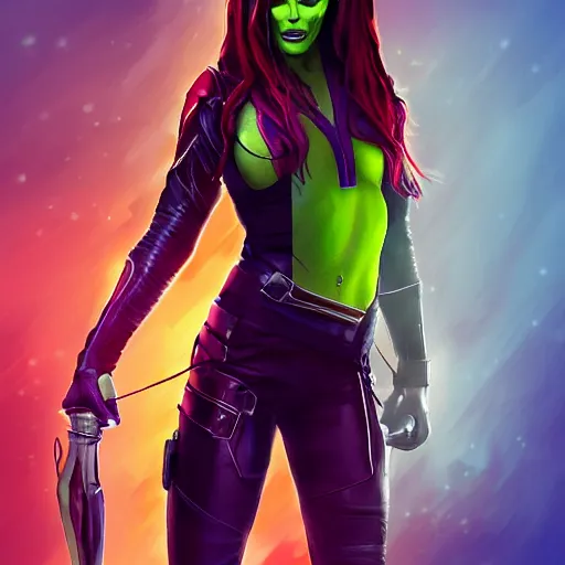 Image similar to full body portrait of kate beckinsale as gamora ( guardians of the galaxy ), beautiful face, digital art