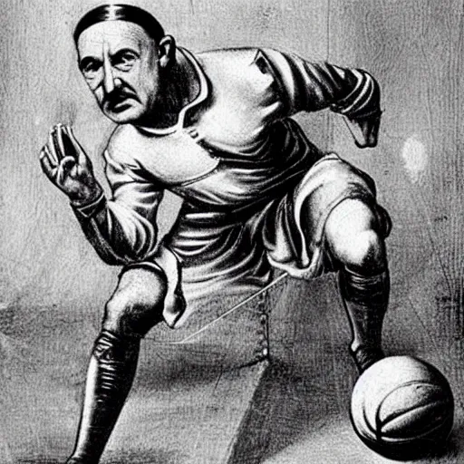 Prompt: hitler playing basketball, realistic, detailed by da vinci