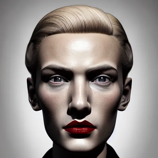 Image similar to A Hearts of Iron IV portrait of a blonde German actor with high cheekbones. Good bone structure. Dressed in 1940s style. Highly detailed, fine Art, high detail, great lighting, 8k resolution, masterpiece, concept art, illustration, clear eyes, painting oil on canvas, octane render, HDR, trending on artstation, 4k, 8k, HD