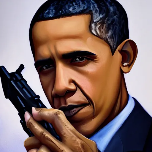 Prompt: a painting of obama holding a gun, by charlie bowater, 4 k