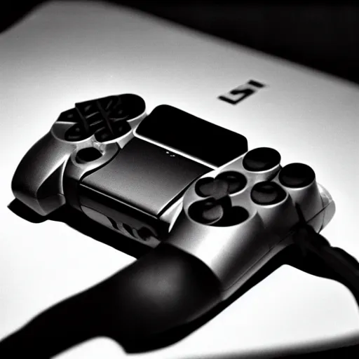 Image similar to 1 9 6 0's photo of a playstation 5. 3 5 mm, black and white, advertising photography