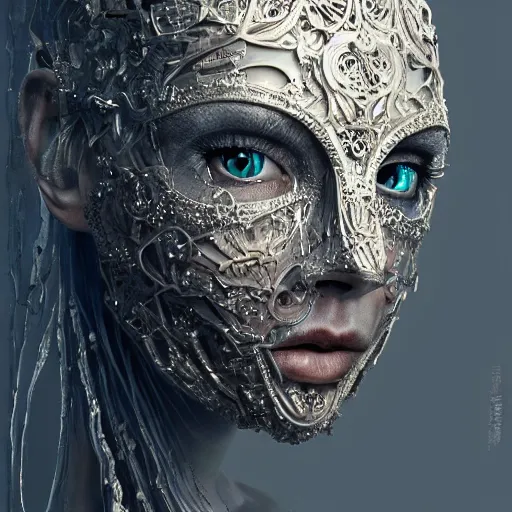 Prompt: Very very very very highly detailed epic portrait photo of face with venetian mask, intricate, dystopian, sci-fi, extremely detailed, digital painting, artstation, concept art, smooth, sharp focus, illustration, intimidating lighting, incredible art by Tokujin Yoshioka and Anton Pieck