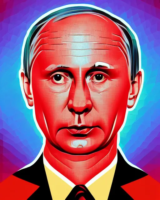 Prompt: cubist portrait of vladimir putin cutout digital illustration cartoon colorful beeple vector art