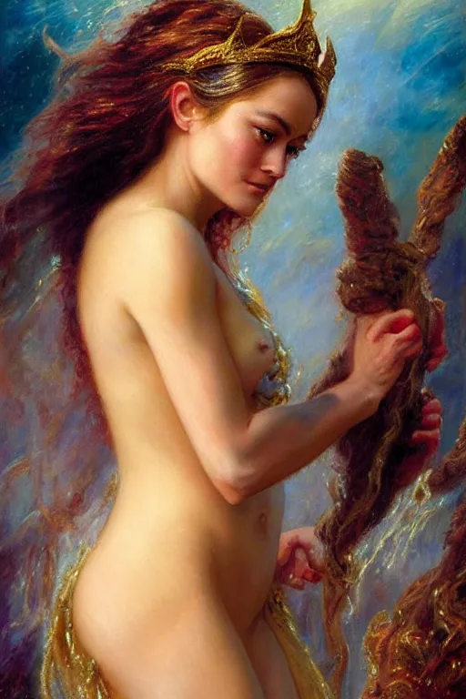 Image similar to portrait of brie larson as the goddess aphrodite. art by gaston bussiere.