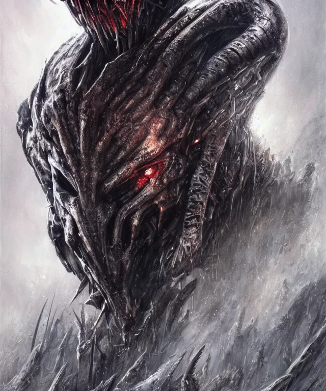 Image similar to a portrait of the predator by chris ayers, oil on canvas, deep depth field, masterpiece, by luis royo, trending on artstation, featured on pixiv, cinematic composition, hyper - detailed, hd, hdr, 4 k, 8 k