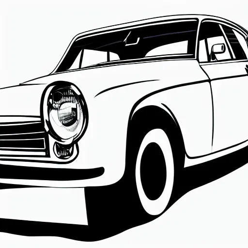 Prompt: a stylized drawing of a first generation car, very high quality