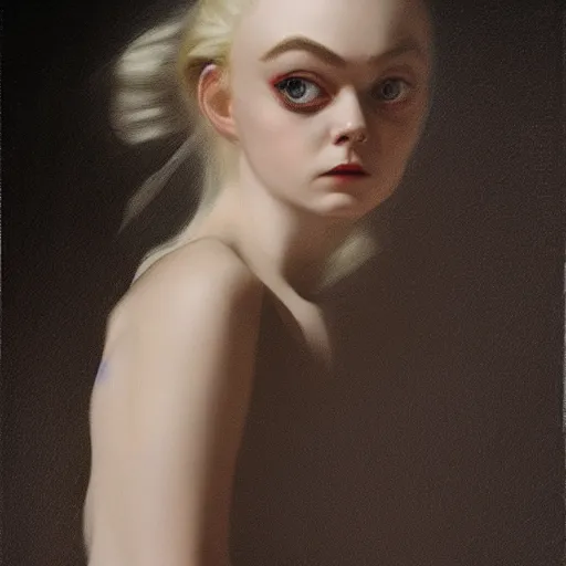 Prompt: a striking hyper real painting of Elle Fanning, dark, metal, occult, by Francisco Goya