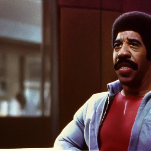 Image similar to richard pryor talking to superman, 1 9 7 0 s, film grain, heavy grain, cinematic compositions, directed by scorsese