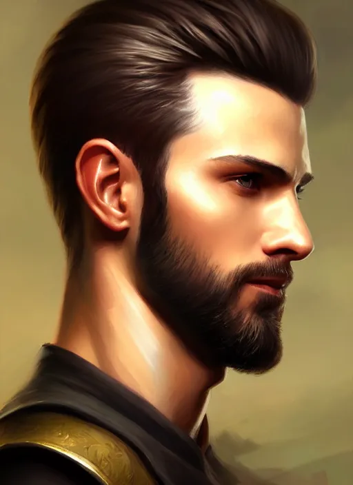 Prompt: a _ fantasy _ style _ portrait _ painting _ of male, medium dark blonde pulled back side part and blonde stubble, rpg dnd oil _ painting _ unreal _ 5 _ daz. _ rpg _ portrait _ extremely _ detailed _ artgerm _ greg _ rutkowski _ greg