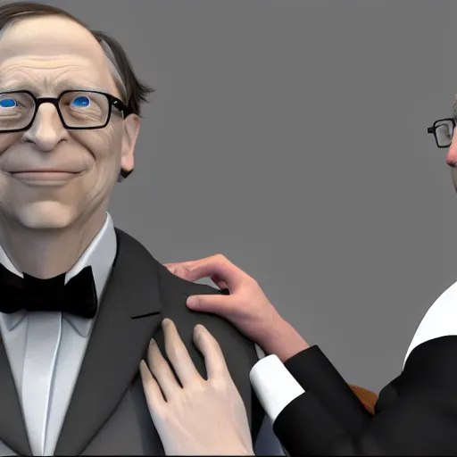 Image similar to Linux Tux strangling Bill Gates, 8k ultra HD, realistic 3D render, CGsociety, Artstation trending, CGI