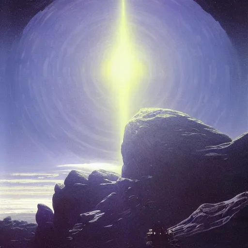 Prompt: large spaceship orbiting over a alien planet, volumetric light from nearby star, style by caspar david friedrich and wayne barlowe and ted nasmith.