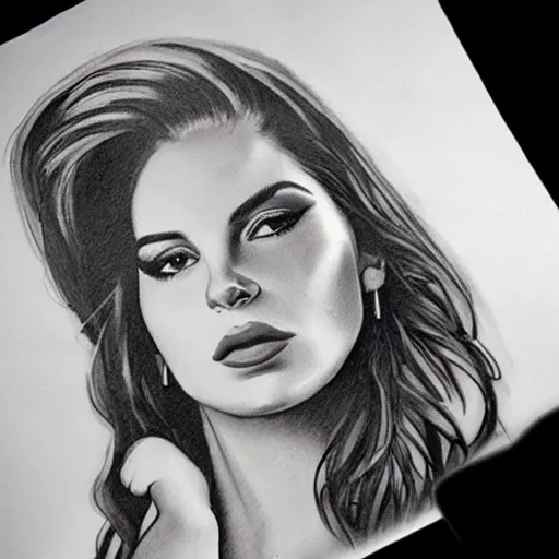 Image similar to Lana del rey tattoo design, photorealistic, dramatic