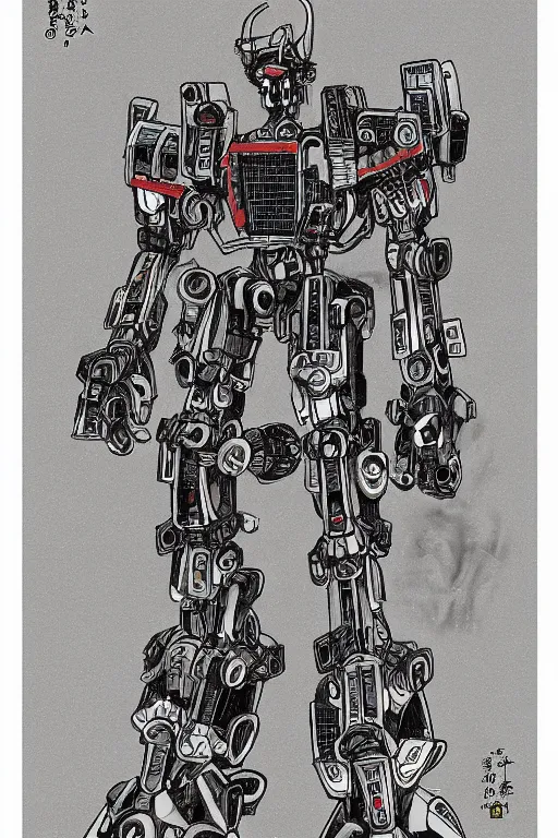 Image similar to japanese folk mecha drawing, detailed, historic, deviantart,