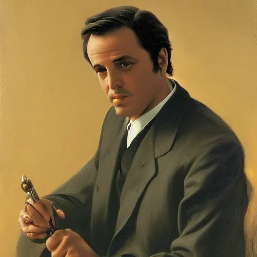 Image similar to Painting of Jack Nicholson as Michael Corleone. Art by william adolphe bouguereau. During golden hour. Extremely detailed. Beautiful. 4K. Award winning.