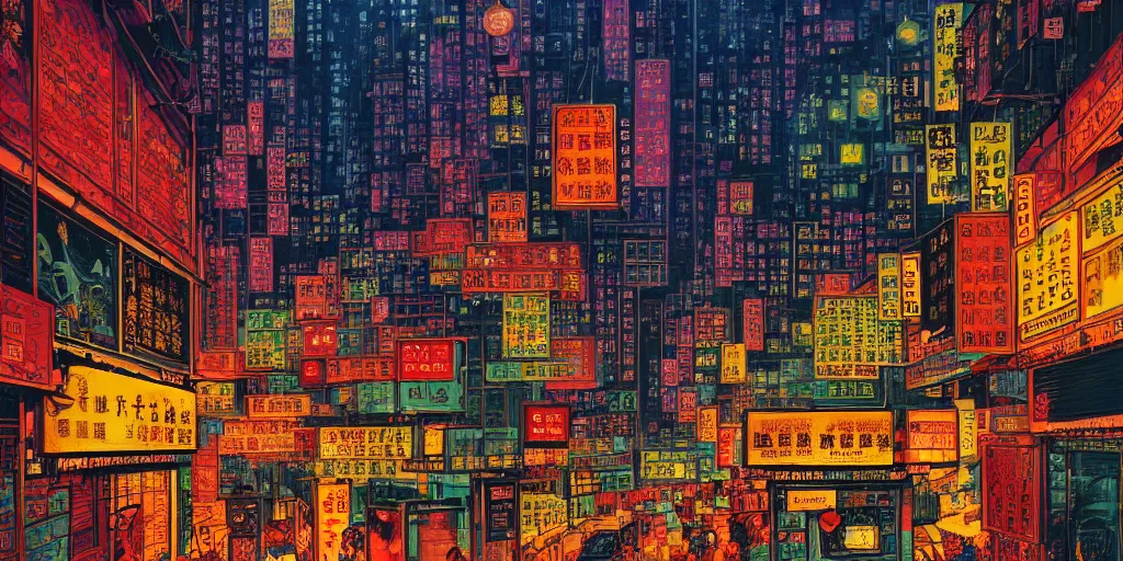 Image similar to a hong kong street, by dan mumford and peter doig, highly detailed, dramatic lighting, 8 k