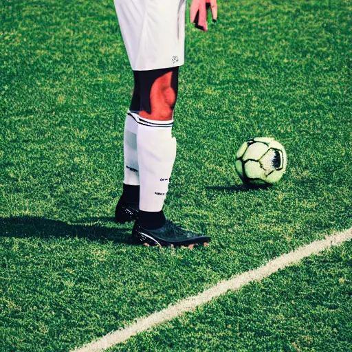 Prompt: soccer player eating a sandwich during a match, distant photo, realistic