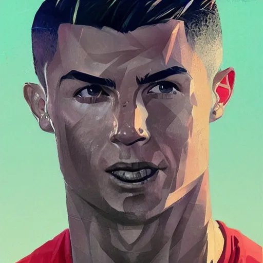 Image similar to Cristiano Ronaldo profile picture by Greg Rutkowski, asymmetrical, Organic Painting , Matte Painting, geometric shapes, hard edges, street art, trending on the artstation:2 by Sachin Teng:4