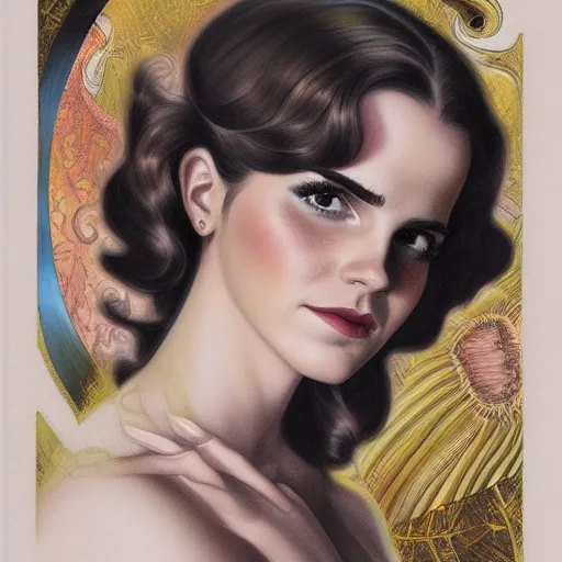 Image similar to a streamline moderne portrait of emma watson in the style of anna dittmann and donato giancola and charles dulac.