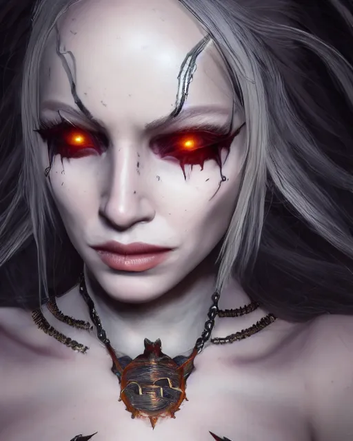 Image similar to headshot portrait of nightmare queen inspired by occult alchemy, detailed, textured, realistic, unreal engine, cgsociety, cinematic lighting, concept art