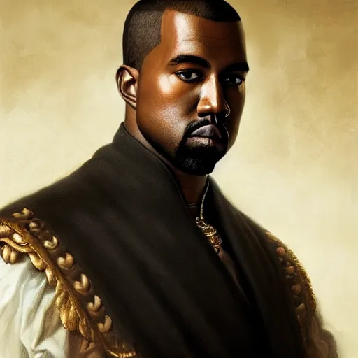 Image similar to Portrait of Kanye West as emperor napoleon, amazing splashscreen artwork, splash art, head slightly tilted, natural light, elegant, intricate, fantasy, atmospheric lighting, cinematic, matte painting, by Greg rutkowski