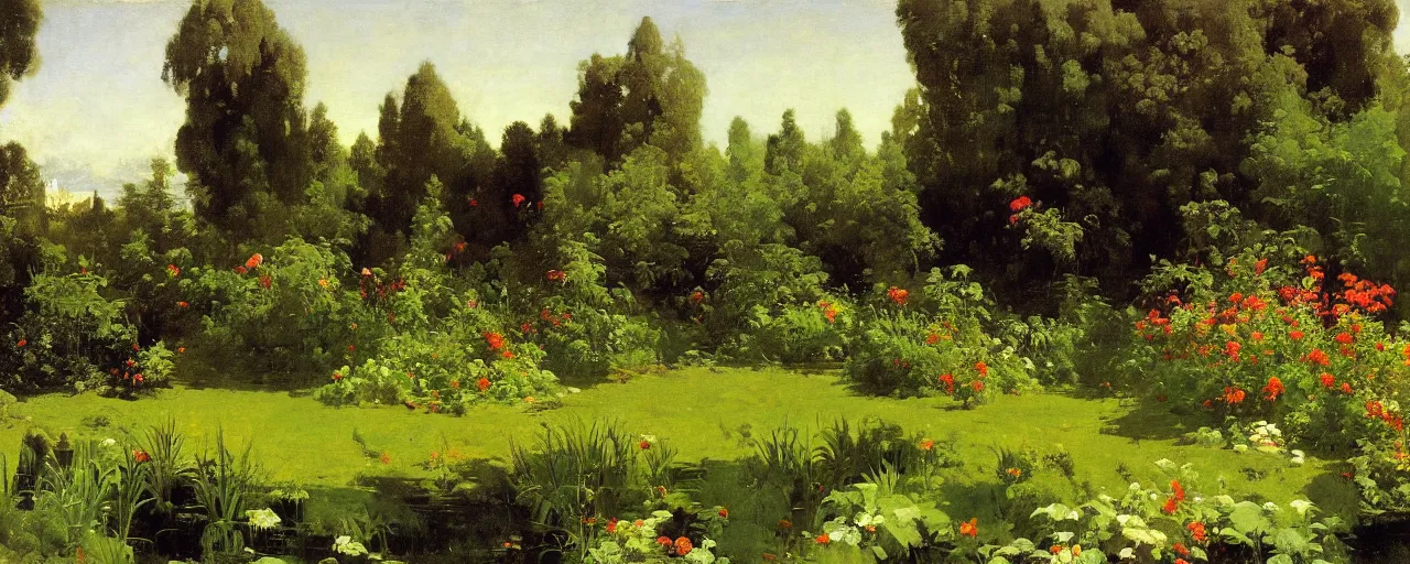 Prompt: illustrated background of a garden by eugene von guerard, ivan shishkin, winslow homer, john singer sargent, 4 k