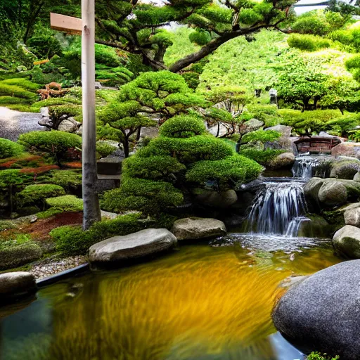 Prompt: photo of japanese house with small stream beside the house. koi fish are swimming in the stream, high detail, cinematic, beautiful