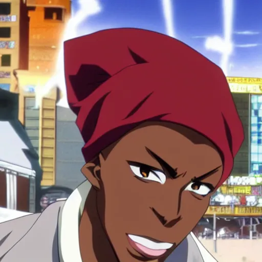 Image similar to Tupac Shakur, screenshot from a 2012s anime, anime