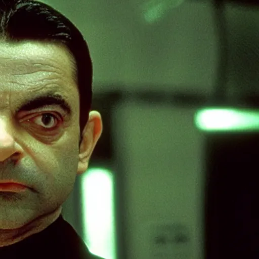 Image similar to film still of Rowan Atkinson in the Matrix