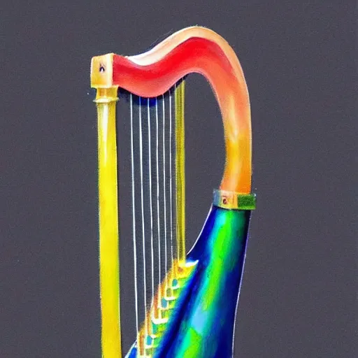 Image similar to a multi colored painted harp. artstation, masterpiece