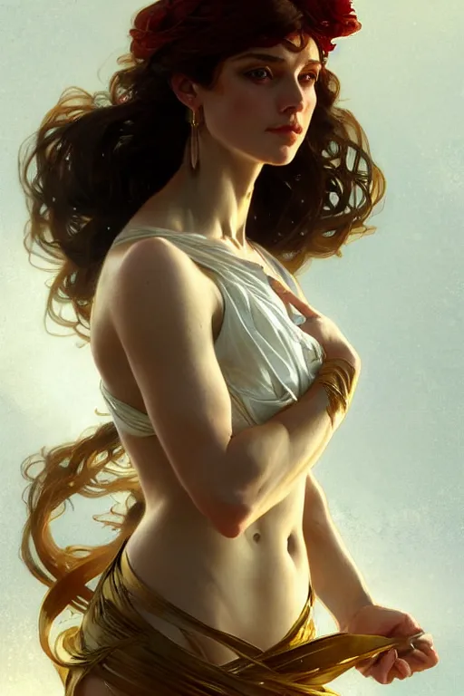 Image similar to Kelly Sue Deconnick as a beautiful Greek Goddess, gorgeous, amazing, fit, very feminine body, intricate, highly detailed, digital painting, artstation, concept art, sharp focus, illustration, art by greg rutkowski and alphonse mucha