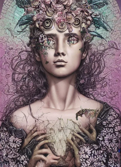 Image similar to Solarpunk goddess painting by Dan Hillier, trending on artstation, artstationHD, artstationHQ, 4k, 8k