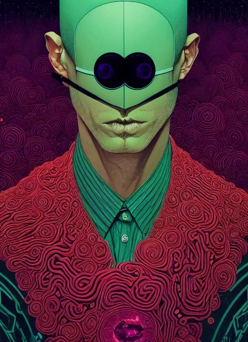 Prompt: symmetry!! stunning portrait of riddler!! accurate!! by victo ngai, kilian eng vibrant colours, dynamic lighting, digital art, winning award masterpiece, fantastically beautiful, illustration, aesthetically inspired by beksinski and dan mumford, trending on artstation, art by greg rutkowski, 8 k