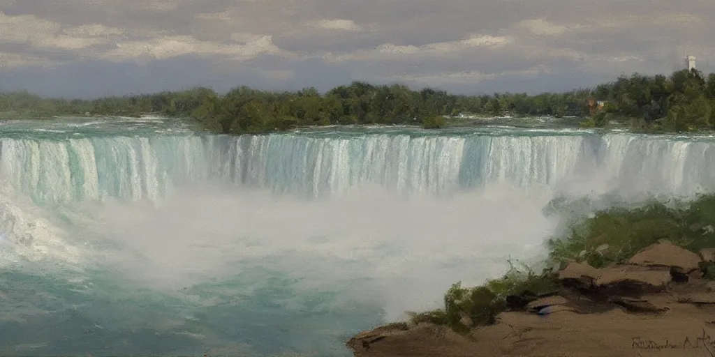 Prompt: niagara falls by richard schmid, alla prima