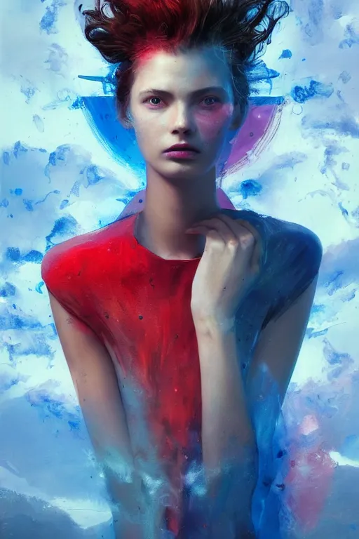 Prompt: 3 d, sci - fi, morning, sleepy fashion model face, sun, cinematic, lightning clouds, vogue cover style, light red and deep blue mood, realistic painting, intricate oil painting, high detail, figurative art, multiple exposure, poster art, 3 d, stanley kubrick, by tooth wu and wlop and beeple and greg rutkowski