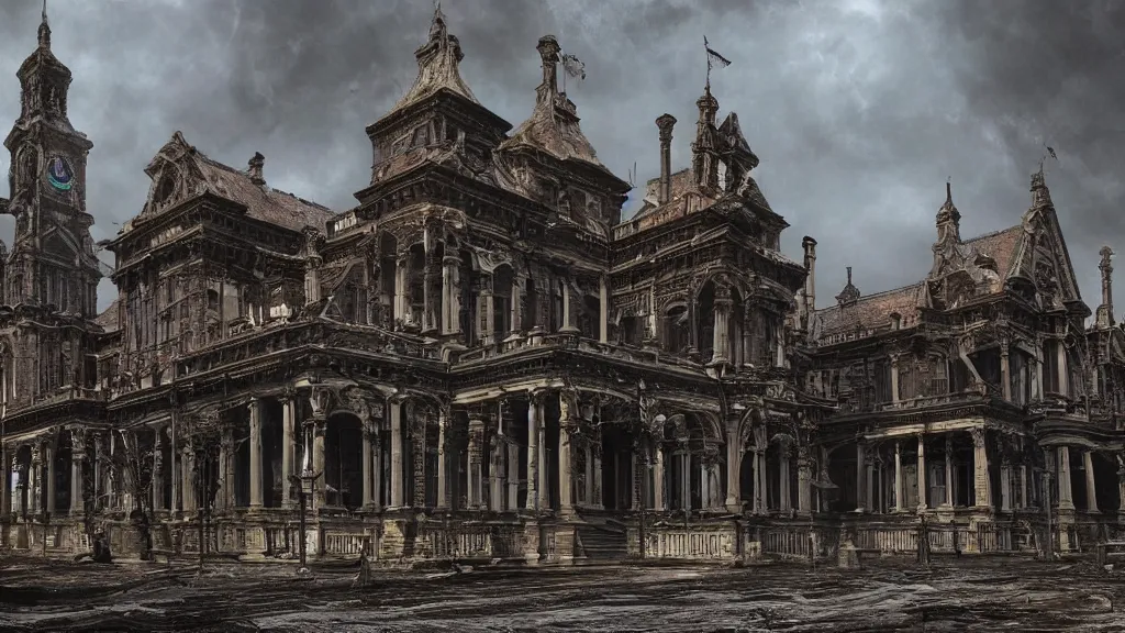 Image similar to victorian era architecture based city, abandoned, crawling with beasts, bloodborne, yarhnam