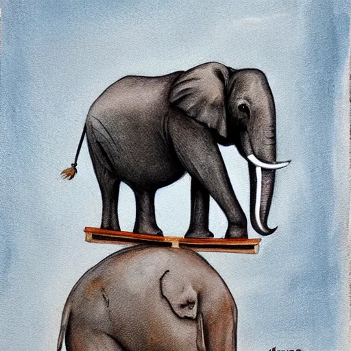 Prompt: a balancing elephant, artwork by artgem