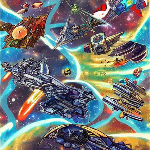 Prompt: an epic space battle, mixed art styles