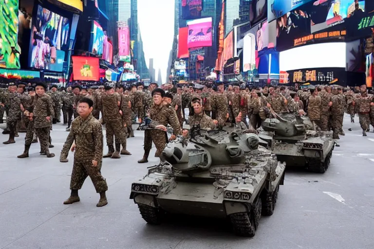 Image similar to chinese army fighting on time square