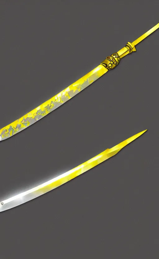Image similar to silver sword with its blade covered in glowing yellow sigils, realistic, high quality, artstation, concept art