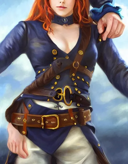 Image similar to couple. fully clothed armed female pirate captain with a male pirate partner, sun, summer, blue eyes, beauty, wisdom, love, strength, knowledge, smart, portrait, symmetrical, highly detailed, digital painting, artstation, smooth, sharp focus, illustration, strength, art by artgerm, renoir and louis theophile hingre. 8 k