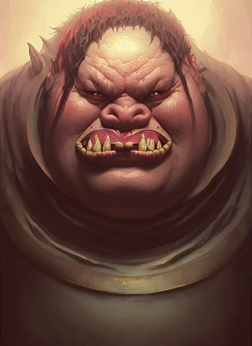 Prompt: highly detailed portrait of a evil very fat obese orc goblin, horror, creepy, unreal engine, fantasy art by greg rutkowski, loish, rhads, ferdinand knab, makoto shinkai and lois van baarle, ilya kuvshinov, rossdraws, tom bagshaw, alphonse mucha, global illumination, radiant light, detailed and intricate environment