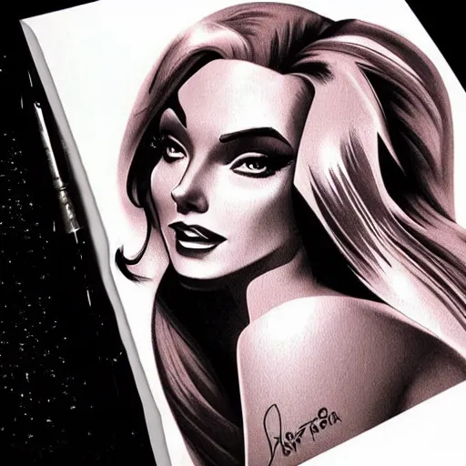 Image similar to tattoo design, stencil, portrait of jessica rabbit by artgerm